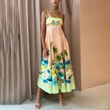 Spring 2025 Women's New Temperament Elegant High-Waist Print Slings Casual Fashion Dress