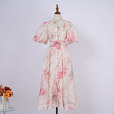 Summer Court Style High Design Feeling Heavy Industry Nail Drill Short Sleeve Single Buckle Dress + Sling