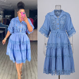 French Court Style Lace Lace Hollow Hook Short Blouse High-Waisted Lace Spliced Skirt Suit