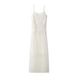 Famous Party Small Dress 2025 Autumn New Sling Embroidered Flowers 100 Folds Under The Pendulum Pure Color Dress