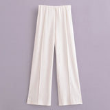 Casual Sports Solid Suit 2025 Spring Double-Sided Cloth Collar Collar Jersey Elastic High-Waisted Trousers Woman