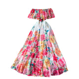 One-Word Shoulder Lotus Leaf Side Waist Dress Female Design Feel In The Pendant Pendant Print Chiffon Dress