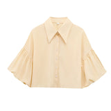 Multi-Color Short Top 2025 Spring Five-Sleeve Retro Temperament Bubble Sleeve Loose Shirt