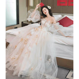 Vintage Fairy Morning Dress 2025 New Banquet Engagement French Long Sleeve Certificate Engagement White Dress
