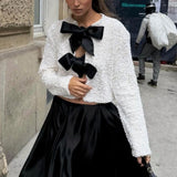 Women's 2025 Spring 2025 New V-Neck Bow Ornament Party Lien Slide Short Jacket Jacket