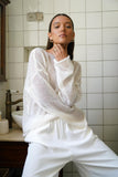 Slave Knitted Jersey 2025 Spring And Summer New Female Perspective Thin Round Collar Horn Sleeve Knit T-Shirt