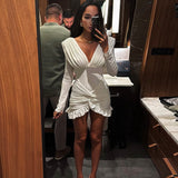 2025 Summer New Women's Temperament Sexy Pure Color V To Receive Pocketed Folded Long-Sleeved Dress