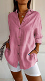 2025 New Single-Dran Buckle Folding Collar Shirt Burst Lady Solid Color Can Sleeve Top