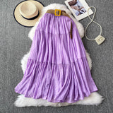 White Half-Dress Women's Dress 2025 Summer Small Medium Long Leisure High-Rise Thin Thong Ponve Cake Skirt