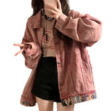 Vintage Spliced Denim Jacket Girl Spring And Autumn Loose Design Sense Small Casual Pink Workwear Top