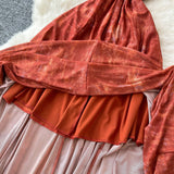 French Retro Style High-End Dye Hanging Neck Sleeveless Dress Women Summer Waist Design Beautiful Swing Dress