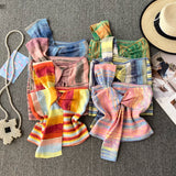 Summer Design With Chic Kinescastic Striped One-Shoulder Sling Vest For Women Wearing A Short Coat Of Body