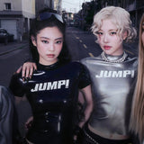 2025 Summer New Women's Clothing Blackpink Same Hot Girl Collar Letter Printing Slim Thin Top Woman