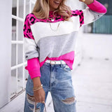 Colored Leopard-Print Round-Neck Casual Sweater Autumn And Winter New Women's Knitted Shirt Women's Long-Sleeved Bottom Shirt