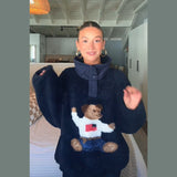 2025 New Women's Autumn And Winter Lead Cute Bear Pattern Lamb Plush Jacket Jacket Woman