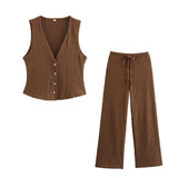 Women's Clothing 2025 Autumn New Texture Vest Top + Straight Trousers Set