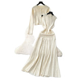 High-End Small Fragrant Style Wearing Women's Autumn Fashion Nail Ball Collar Sleeveless Knitted Dress Long Sleeve Open Shirt Coat