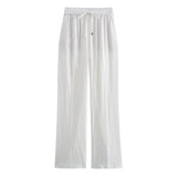 Linen Straight Trousers 2025 Spring And Summer Tice With Tight High Waist Leisure Loose Broad Legs Trousers Women