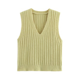 Basic Solid Color Sleeveless Vest 2025 Spring Leisure V Collared Women's Knitting Top