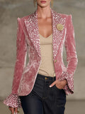 2025 Women's Coat Suit Long Sleeve Collar Digital Print Top Small Suit