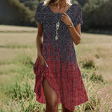 Summer Hot Selling Literary And Art National Wind Round Collar Long Dress
