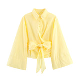 Women's Clothing 2025 Spring New Double Sturgeon Silk Repair Slim Bow Tie With Short Shirt