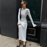 Women's Clothing 2025 Spring Knit Round Neck Pit Striped Syringe Horn Sleeve Tie Solid Color Casual Dress Girl