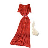 Small-Scale Vintage Hollow Crocheted Shoulder Sling Knitted Shirt Two Sets Of Women's Half-Dress