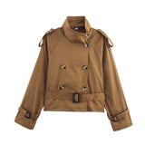 Women's 2025 New Long-Sleeved Tie With Waist-Slanted Lint Double-Dbutled Short Jacket