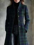 2025 Women's Single Buckle Digital Print Lattice Long Sleeve Long Open Shirt Jacket