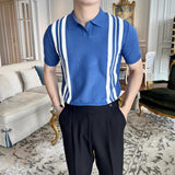 Knitted Striped Sleeves Loose Men's Summer Niche Retro-Tight Brand Casual Clip T-Shirt Men