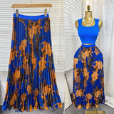 New Tight Waist High Waist Crums Sweet A-Shaped Skirt Women's Long Print 100-Fold Skirt