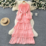 French Dress Women 2025 New High-End Lace To Receive Waist Lantern Sleeves Side Long Dress Dress