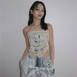 2025 Summer Fashion Trend Women's New Word Shoulder Repair Strap Strapped Back Print Set Small Vest