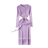 Small Fragrant High-End Autumn And Winter Round Collar With Thick Knitted Dress With Belts And Hips Skirt Sweater