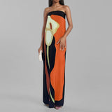 2025 Spring Dress Women's Fashion Sleeveless Shoulder Stamped Breast Sexy Detender Print Dress