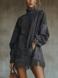 2025 Women's Ins Long-Sleeved Solid Color To Make Old Tidsus Splicing Edss And Dress Dresses