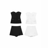 Women's Clothing 2025 Spring New Silk-Sense Texture Spliced Tight Body Clothes + Open-Fork Splicing Skirt Set
