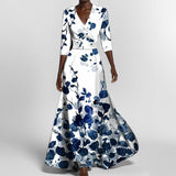 2025 Women's Fashion Elegant Temperament V-Neck Print With Large Skirt Dress Dress Woman