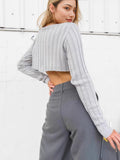 Spring New Women's Clothing Loose Ribs Long-Sleeved Umbilly Fashion Short Sweater Woman