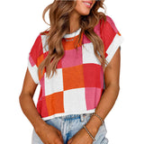 2025 Summer Hat Sleeves Open Umbilical Short Sleeves Round Collar Knitting Board Lattice Sweater Short