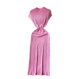 Temperament Dress Woman 2025 New High-End Sense Collar Short Sleeves To Retwept Body Knitted Skirt