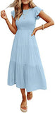 2025 Summer Hot Women's Clothing New To Take Flying Sleeves Pure Color Folding Short-Sleeved Dress Women