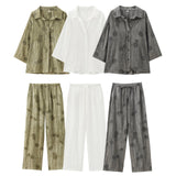 Titian Seven-Sleeve V-Neck Loose Shirt Tight Waist Broad Leg Trousers Casual Suit Woman 2025 Spring And Summer