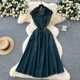 Light-Cooked Wind Niche High-End Feeling Collar Short-Sleeved Denim Dress Women 2025 Summer Leisure Slim Dress