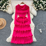 Miyake Folded High-Grade Sense Of Small Vintage Collar Lace With Waist Lotus Leaf Side Pressure Folded Elegant Dress Woman