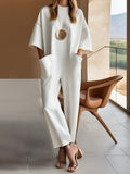 2025 Women's Collar Five-Sleeve Pocket Solid Color Long-Lens Trousers
