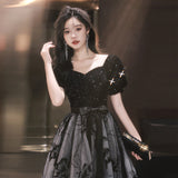 Black Glid Evening Dress Light Luxury Small Chinese Feng Shui Ink Painting Annual Dress Birthday Host Performance Dress Dress