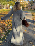 2025 Autumn And Winter Women's New Casual Gray Long Sweater Cardigan