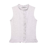 Spring 2025 New Women's Street Fashion Folding Decoration Sleeveless Knitting Top